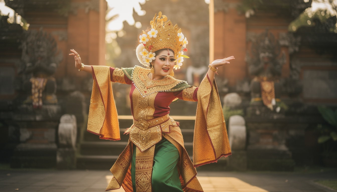 Penari tradisional Bali dalam kostum upacara adat